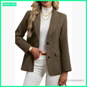 Wool Blend Tweed Blazer Herringbone Business Casual Oversize Suit Jacket